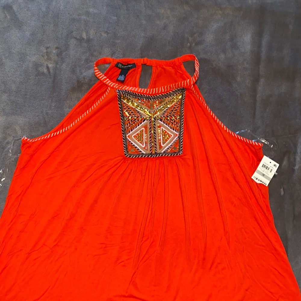 Inc orange tank top with embroidery designs